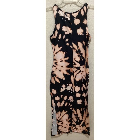 Sleeveless Black & Beige Tie-Dye Midi Bodycon Dress Size S - Picture 5 of 5